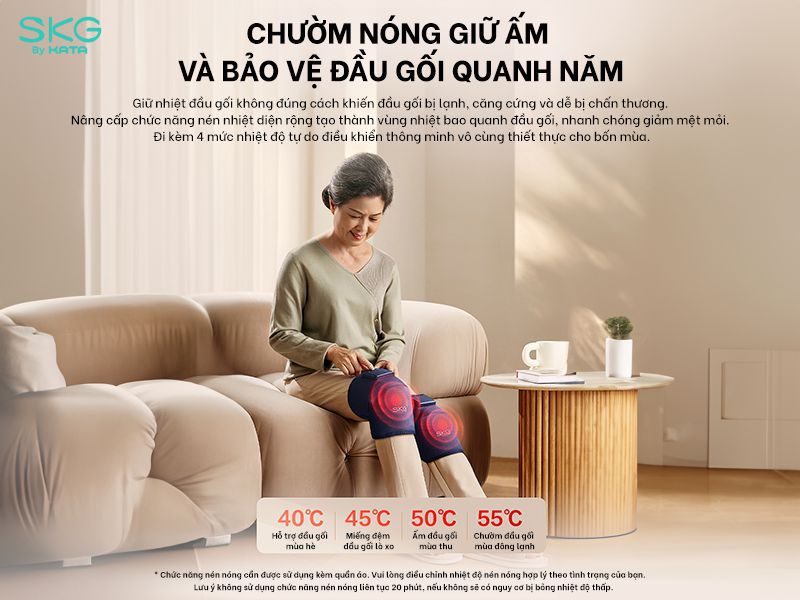 Tính năng chườm nhiệt 4 mức của SKG W3 phù hợp chăm sóc đầu gối quanh năm