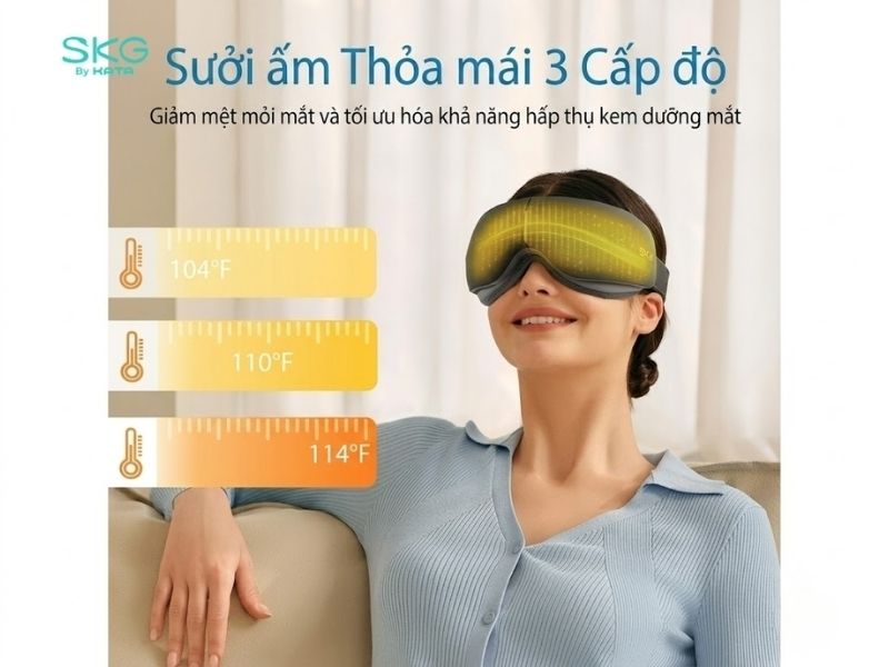 3 mức áp suất khí kết hợp chườm nóng tùy chỉnh trải nghiệm massage mắt