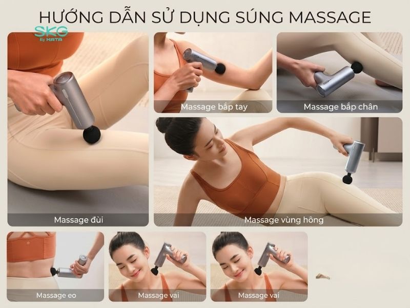 Di chuyển máy nhẹ nhàng trên nhóm cơ từ 30 giây đến 2 phút mỗi vùng, bắt đầu từ mức độ thấp